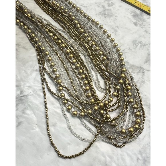 Vintage Beaded Multi Strand Necklace Seed Beads Gold Metal Tones 32" Long - Picture 7 of 8